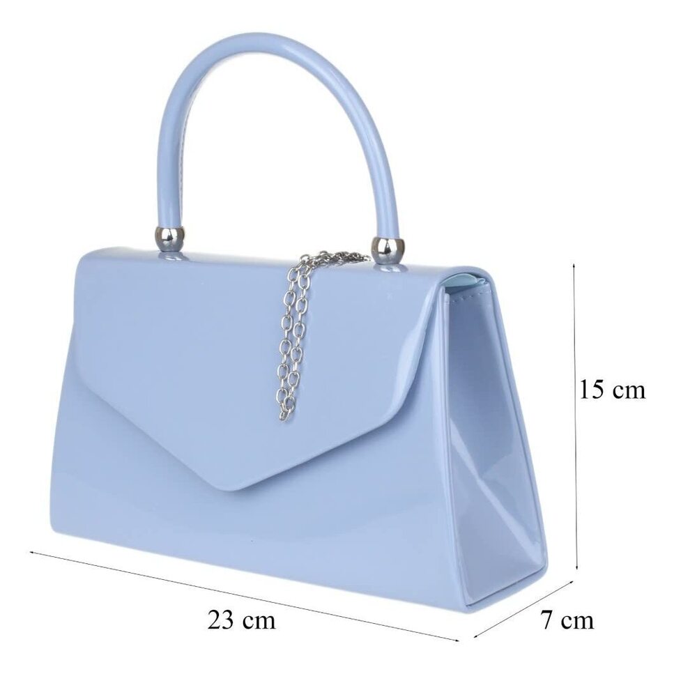 7018 Patent Clutch Bag Handbag Small Hard Case Baby Blue - Picture 3 of 5